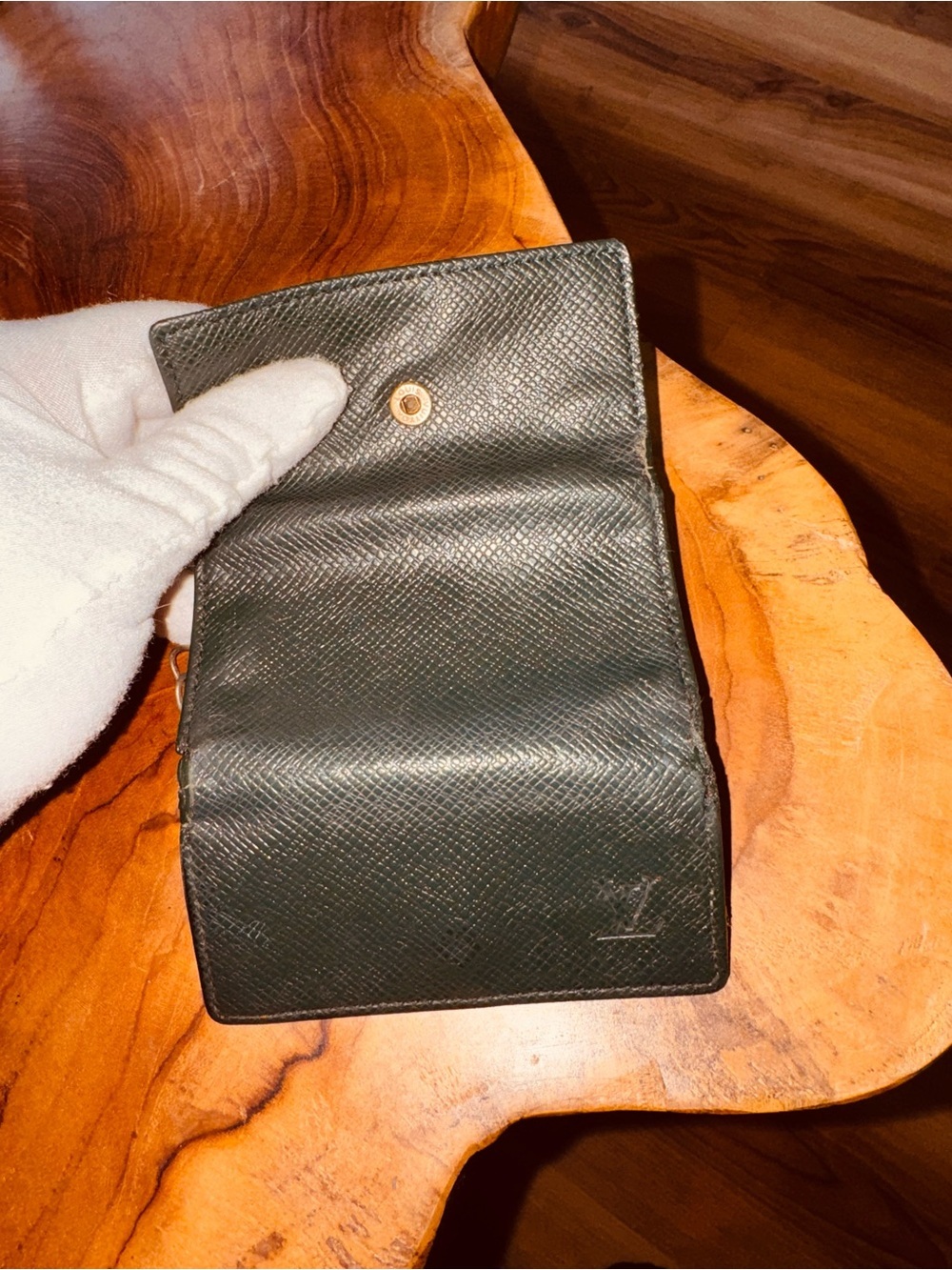 Louis Vuitton green leather wallet, key case card holder vintage - Picture 6 of 13